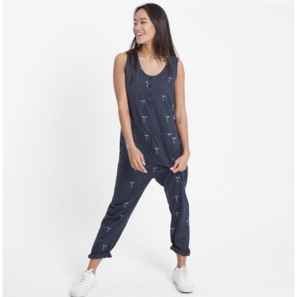 Thinking Mu Organic Cotton Faces Silhouette Sleeveless Relaxed Jumpsuit Medium